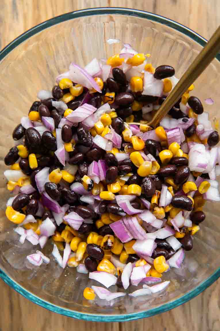 Bean and corn salsa in a bowl.