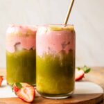 Strawberry cloud matcha in two glasses.