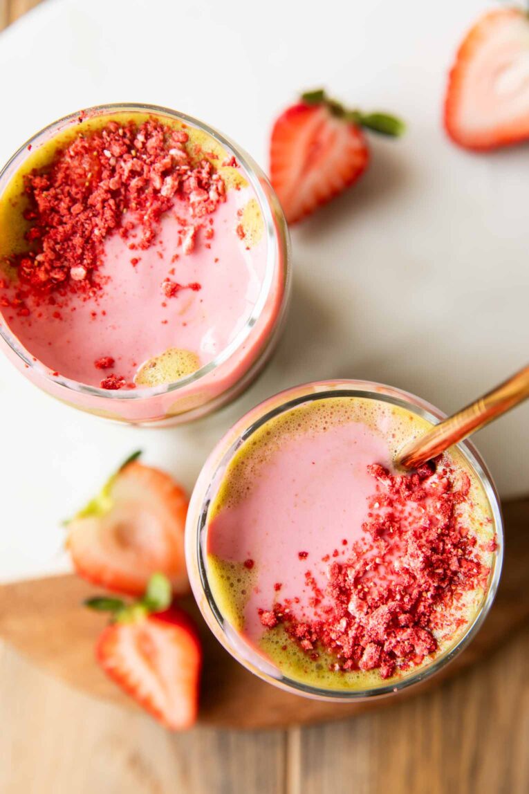 Top view of strawberry cloud matcha.
