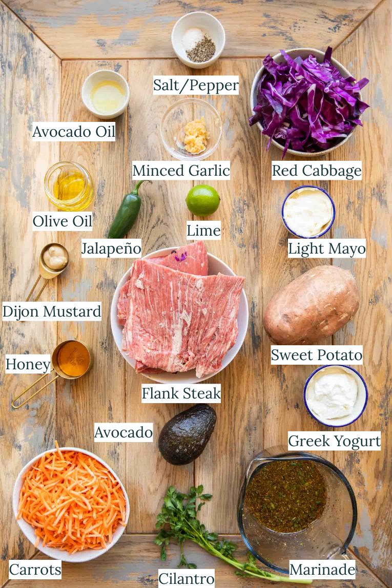 Carne Asada Sweet Potato Bowl ingredients.