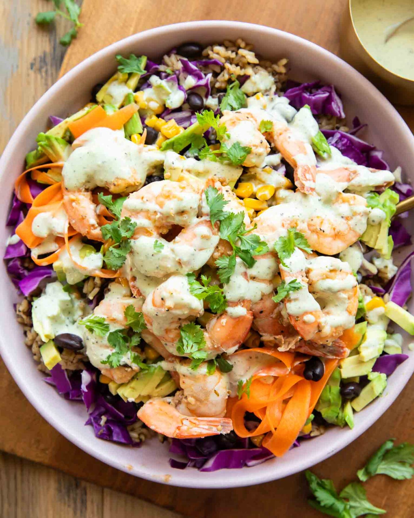 Chili lime shrimp salad in a bowl.