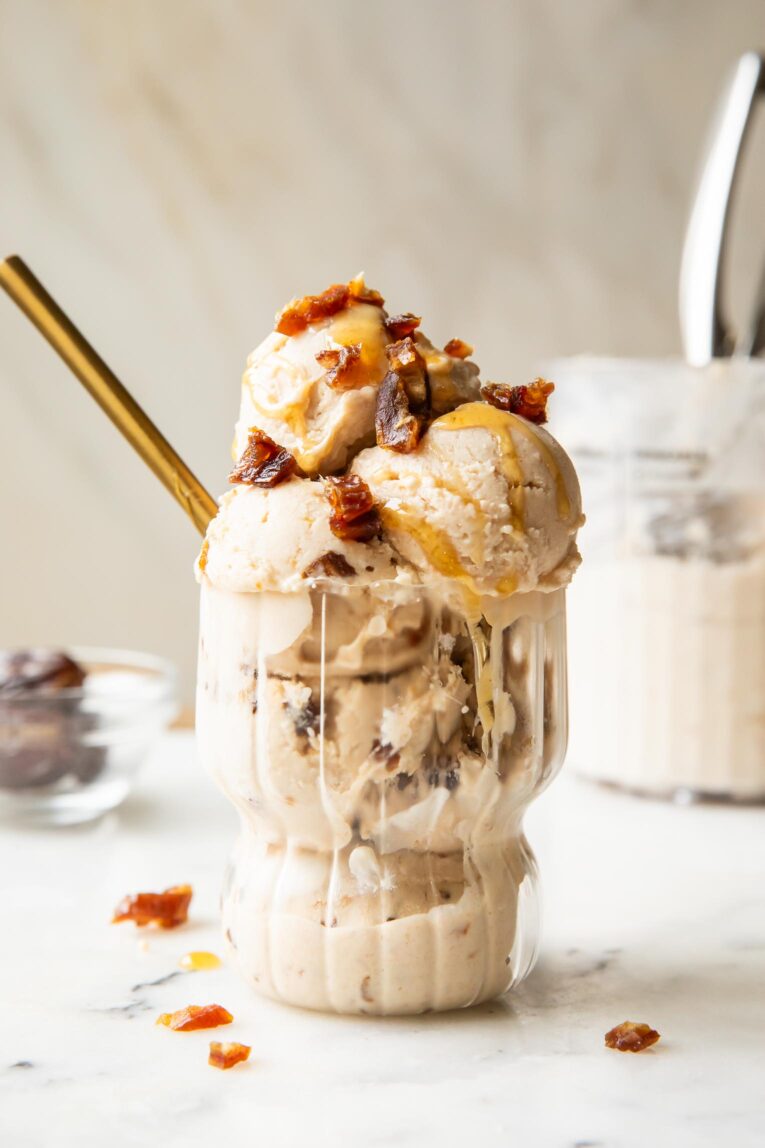 Salted Caramel Ice Cream in a glass.