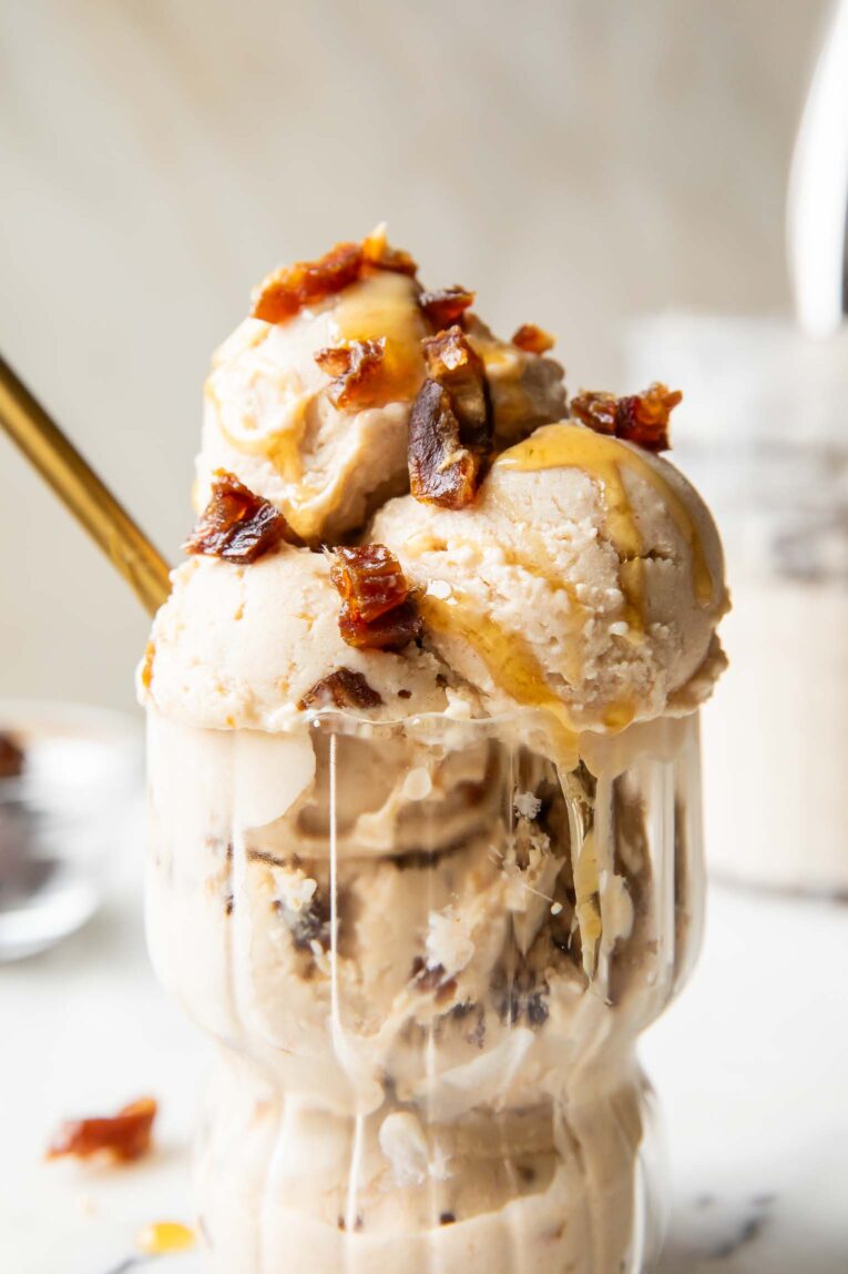 Salted Caramel Ice Cream in a glass.