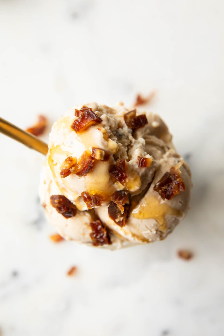 Top view of salted caramel ice cream.