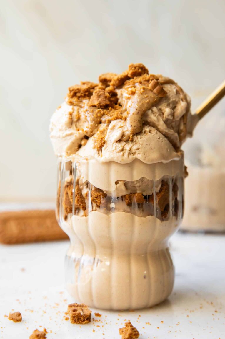 Biscoff Ice Cream in a glass.
