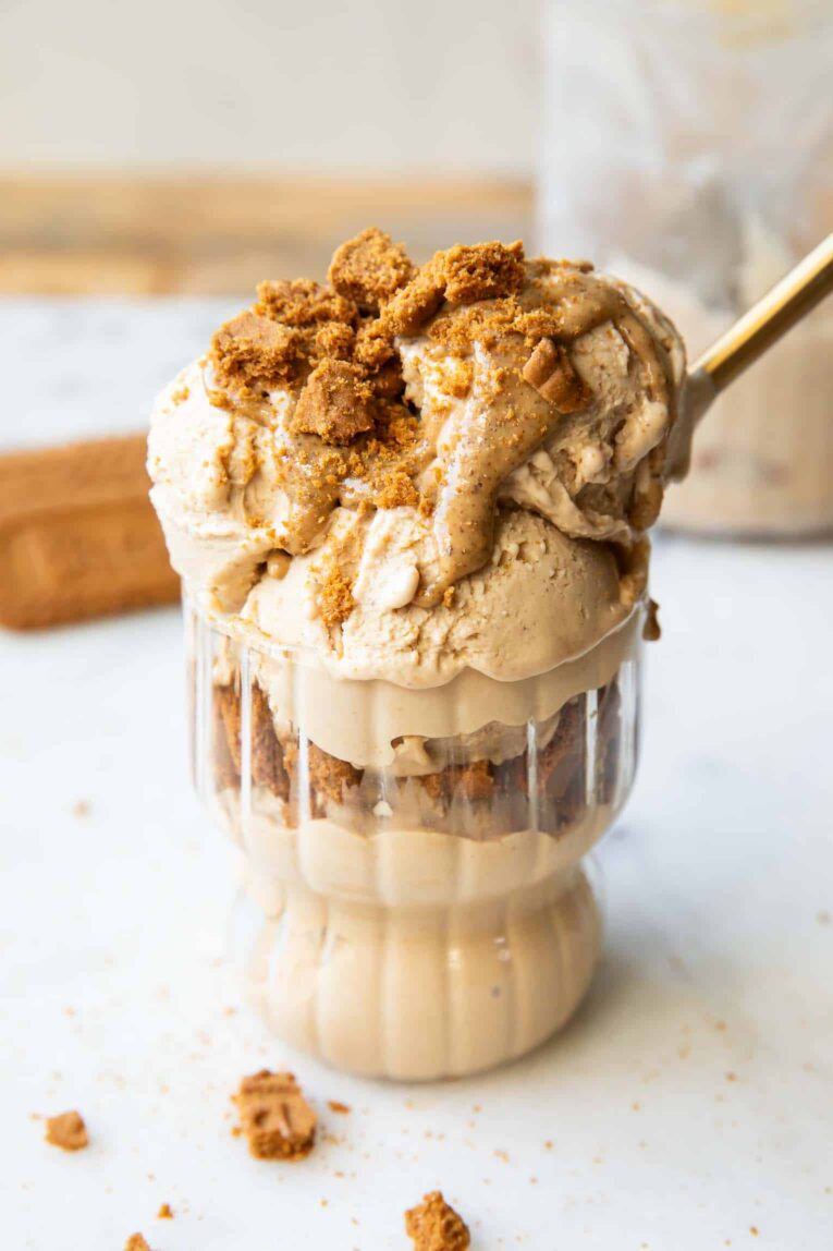 Biscoff Ice Cream in a glass.