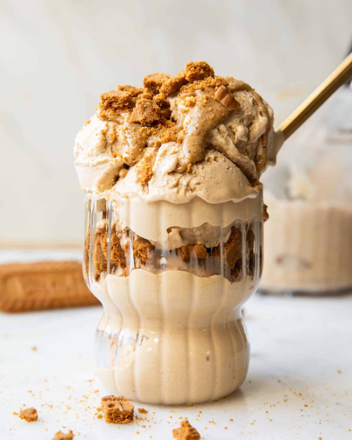 Biscoff Ice Cream in a glass.