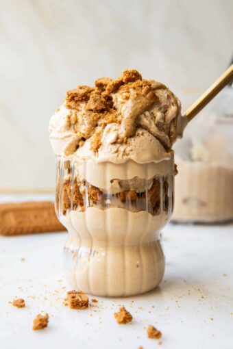 Biscoff Ice Cream in a glass.