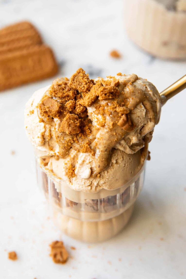 Biscoff Ice Cream in a glass.