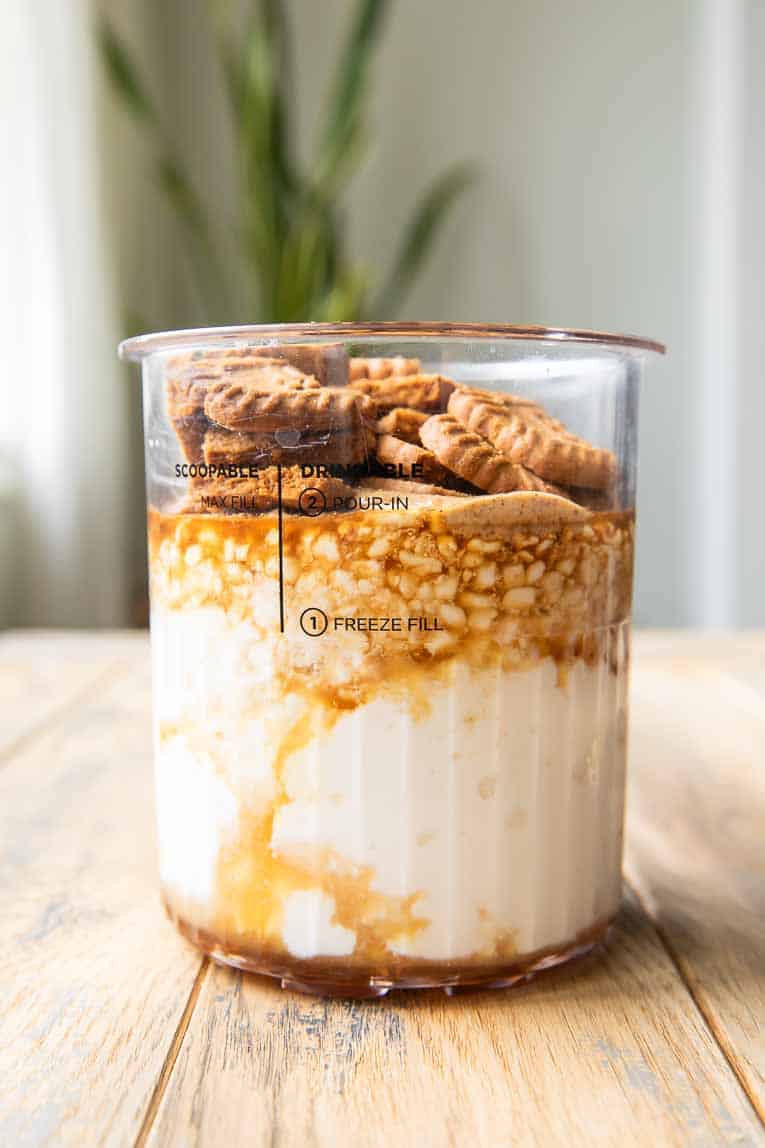 Biscoff cookie ingredients in a cream.