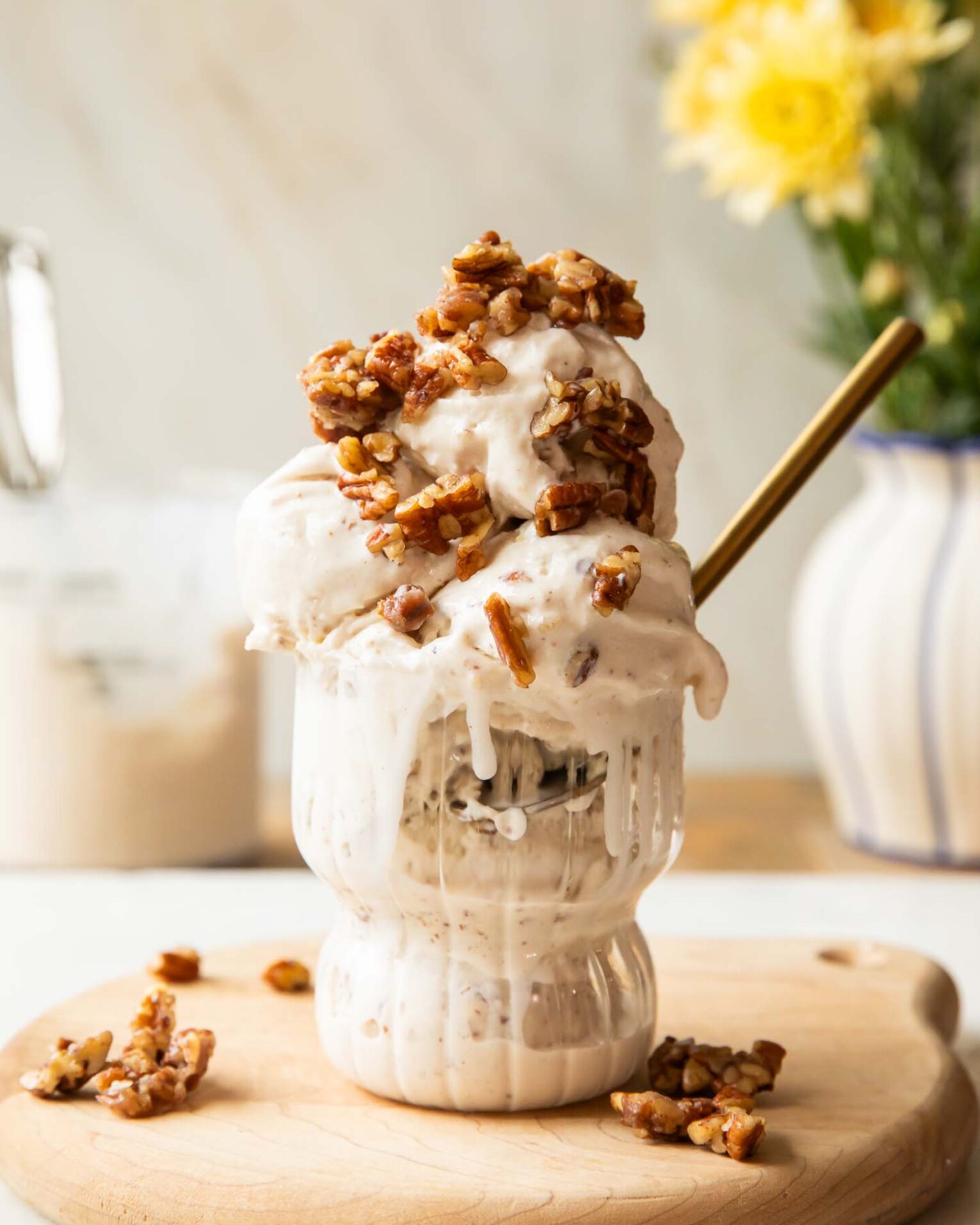 Butter Pecan Ice Cream in a glass cup.