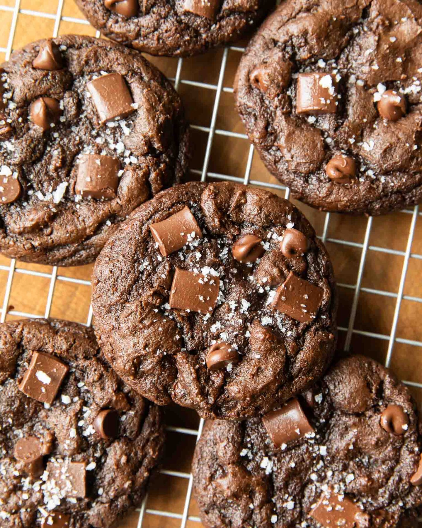 Cottage Cheese Brownie Cookies on a cooling rack.