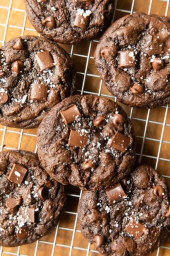 Cottage Cheese Brownie Cookies on a cooling rack.