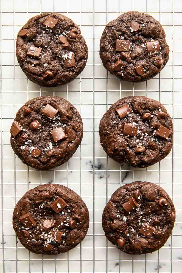 Cottage Cheese Brownie Cookies on a cooling rack.