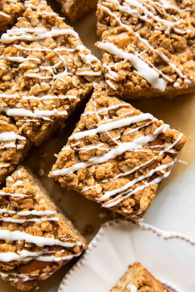 Coffee cake cut into squares.