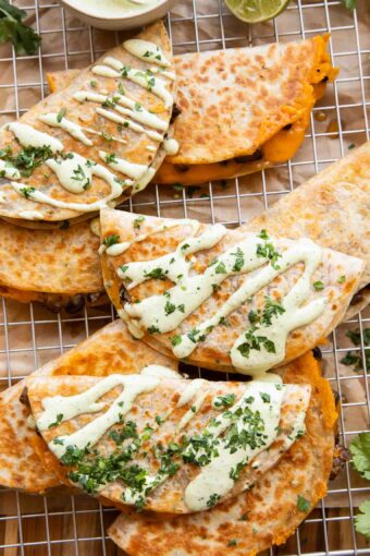 Beef Quesadillas on a cooling rack.