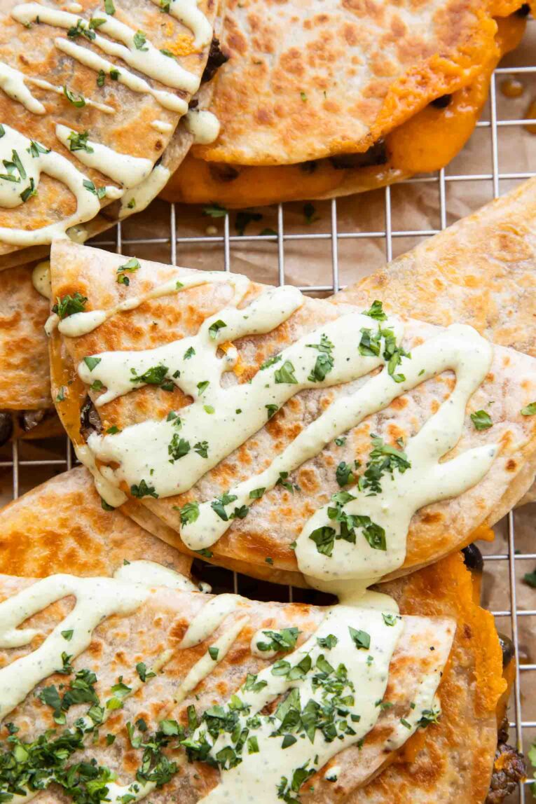 Beef Quesadillas on a cooling rack.
