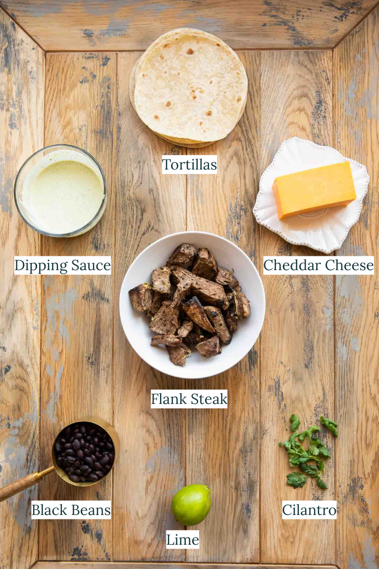 Crispy Beef Quesadillas ingredients.