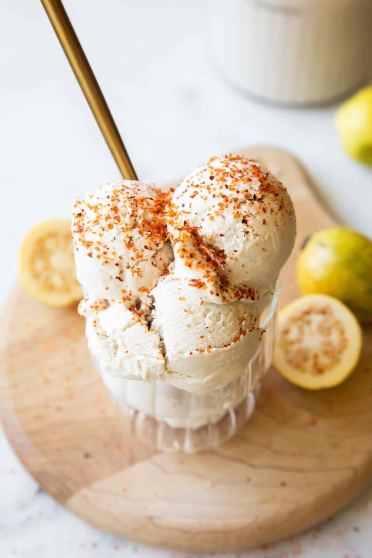 Guava Ice Cream in a glass.