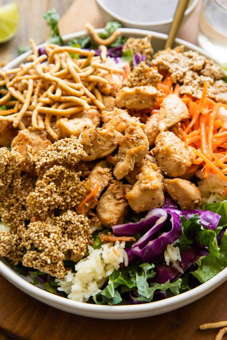 Chicken Sesame Crunch Bowls on a table.