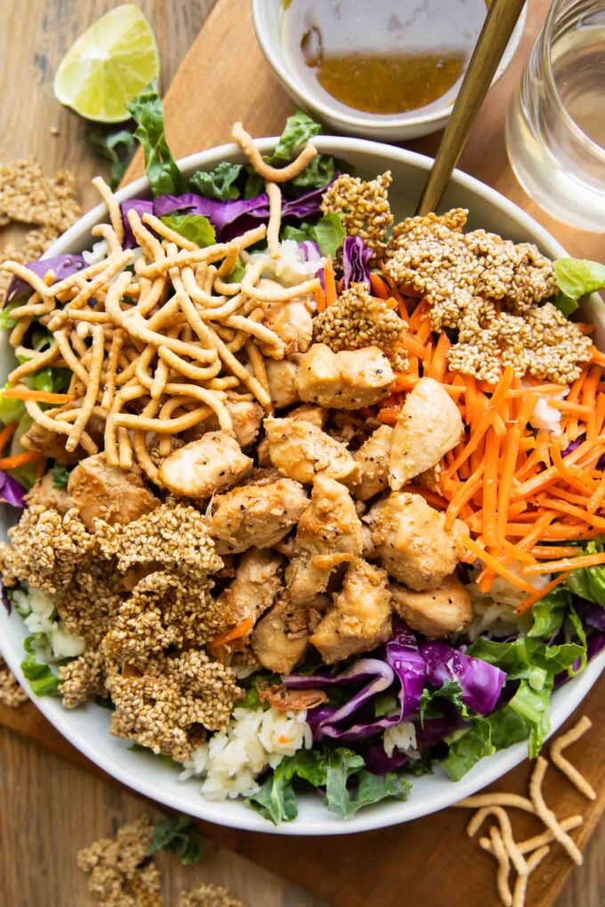 Chicken Sesame Crunch Bowls on a table.