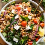 Mediterranean Farro Salad in a bowl.