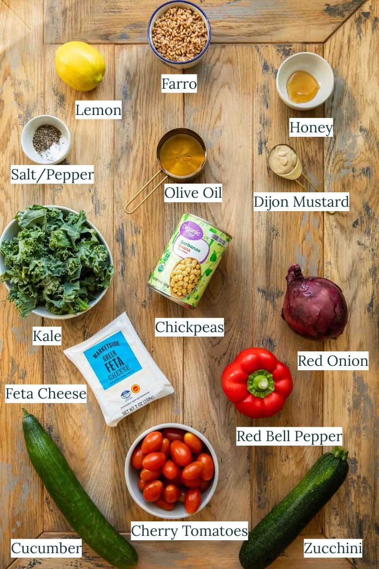 Mediterranean Farro Salad ingredients.