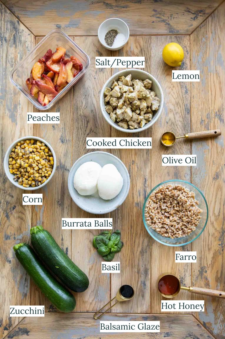 Hot Honey Peach Burrata Bowl Ingredients.